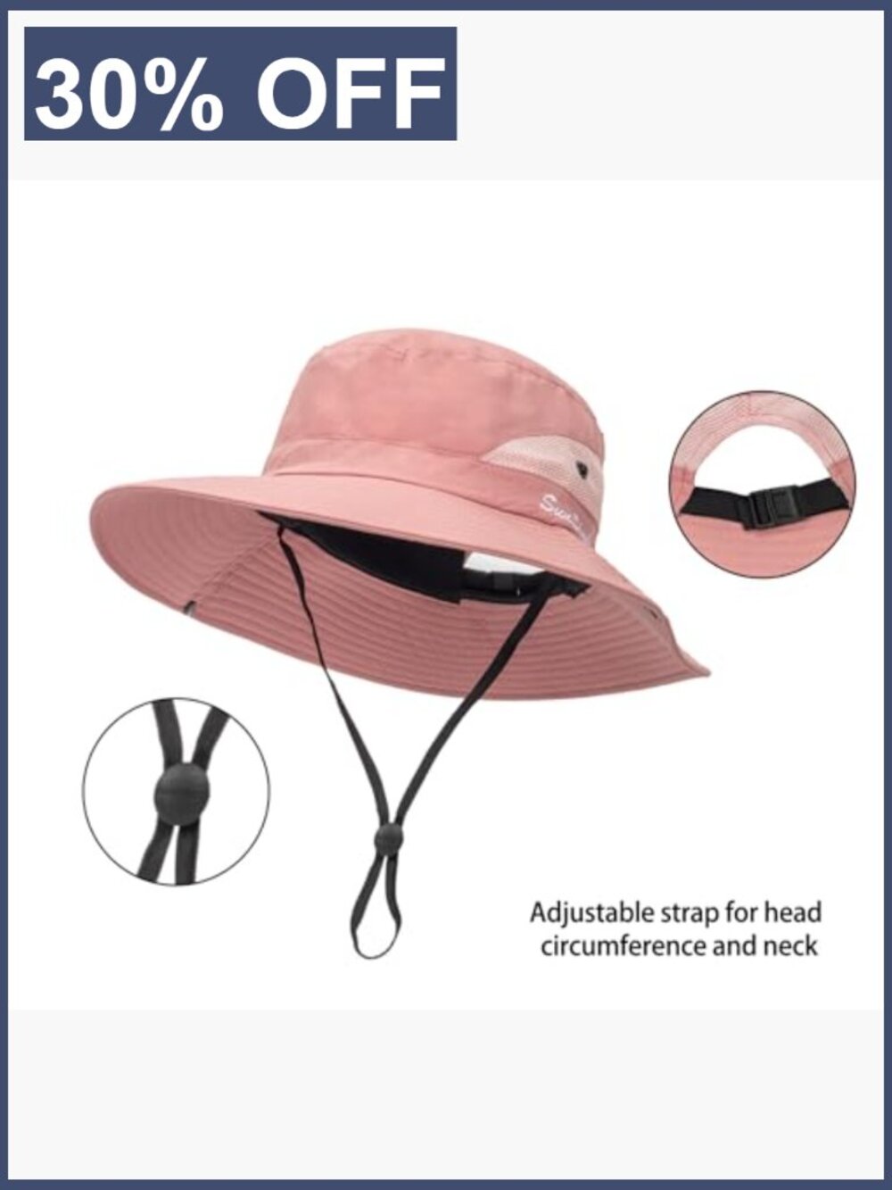 Women's Wide Brim Sun Hat with Ponytail Hole Packable Mesh Bucket Hat UV - Picture 2 of 7